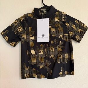 Lexbreezy Boys Black Palaka Aloha Shirt